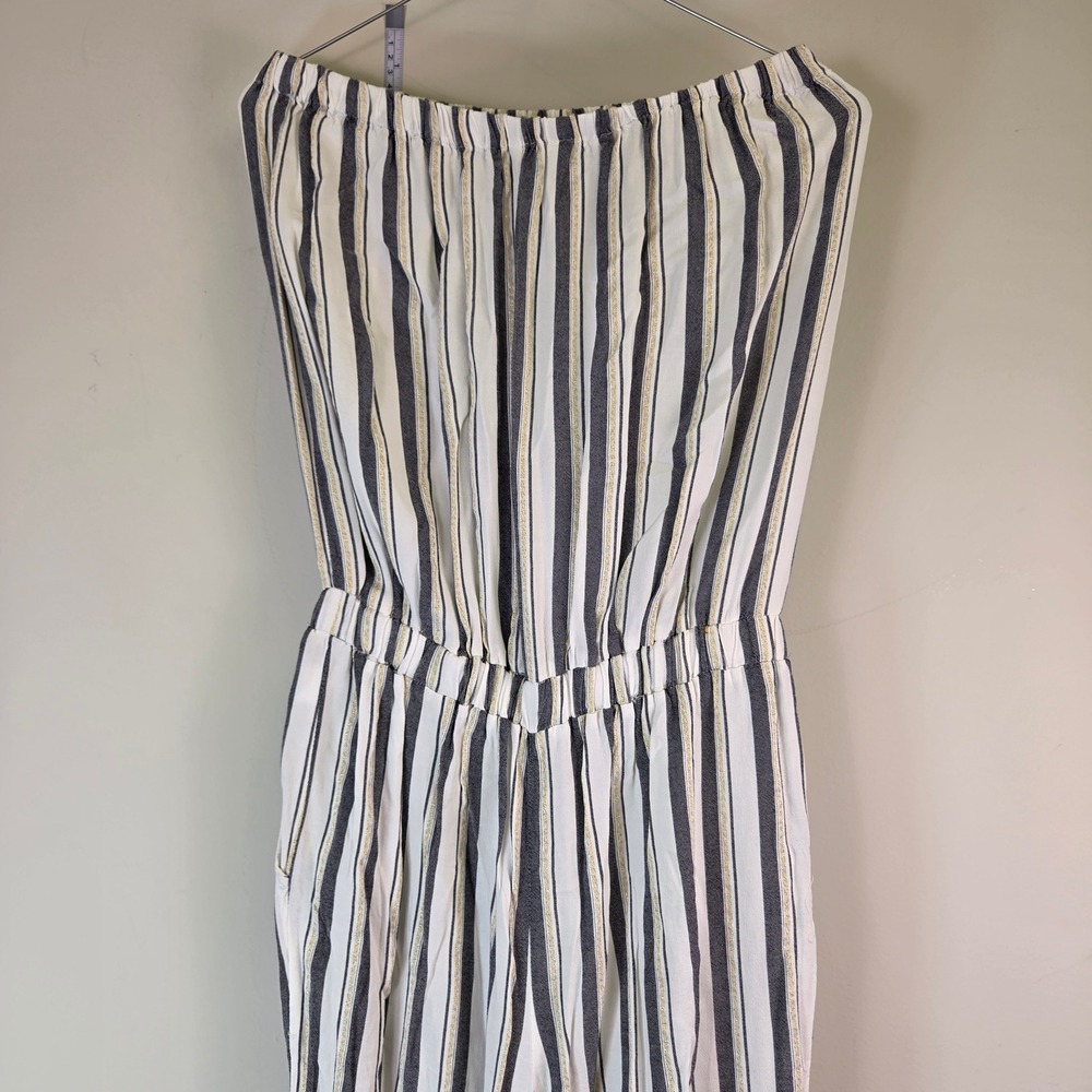 Navy White Striped Strapless Jumper Gold Metallic Thread Tassel Waist Pockets - Picture 8 of 8